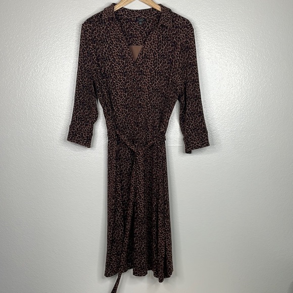 Talbots Long Sleeve‎ Animal Print Dress sz 2X Petite Brown/Black Leopard Print - Picture 1 of 4